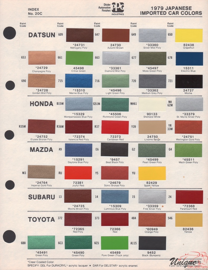 1979 Toyota Paint Charts PPG 1